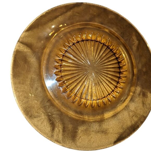 Vintage etched amber glass plate - Picture 2 of 10